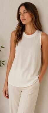 Vince 100% Silk Cream Sleeveless Blouse Minimalist Flowy Tank Top XS
